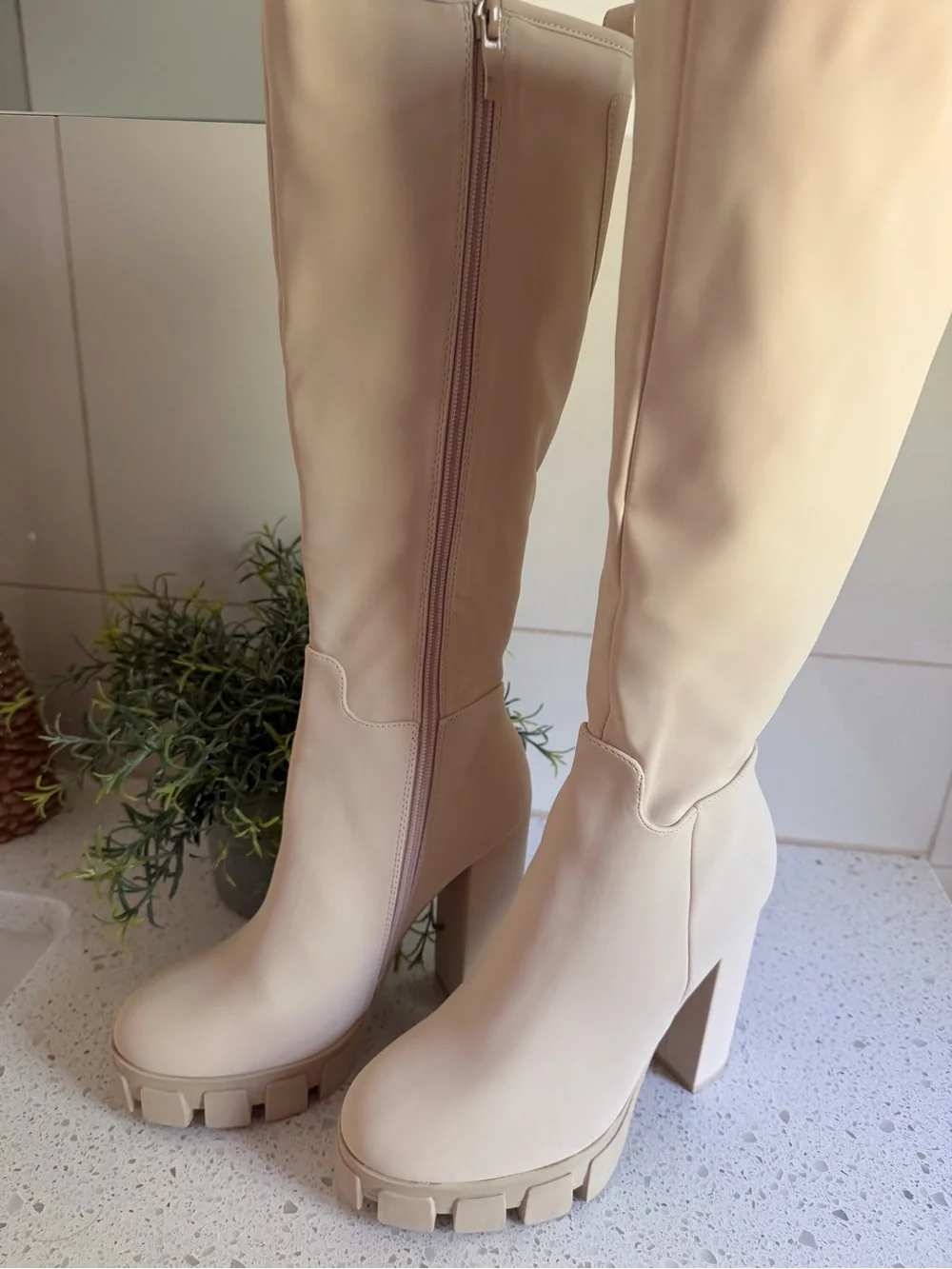 Fashion Nova Cream Over-the-Knee Chunky Platform Boots